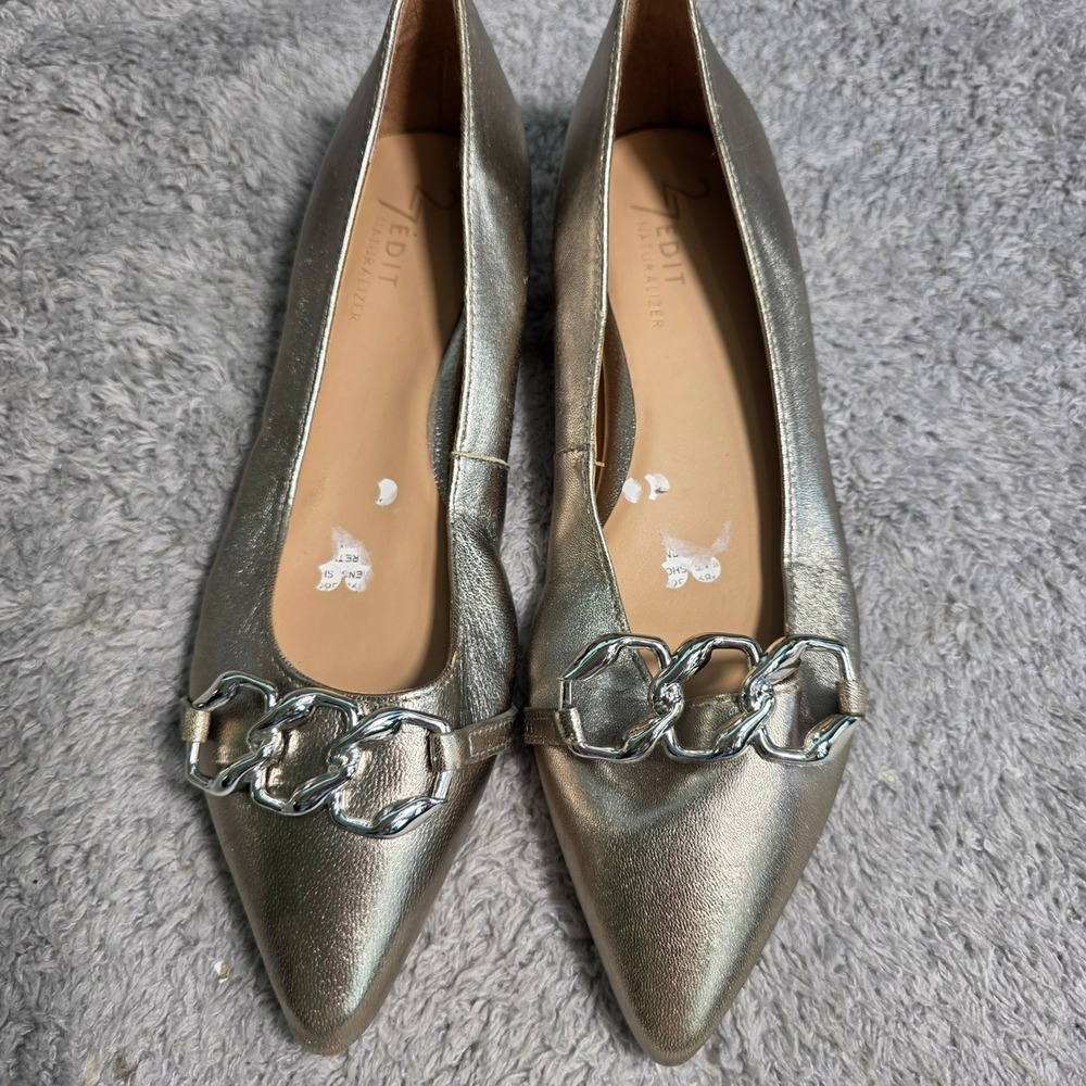 27 Edit Naturalizer Natalie Pointed Toe Flat Metallic Gold Chain‎ Women 5M NEW